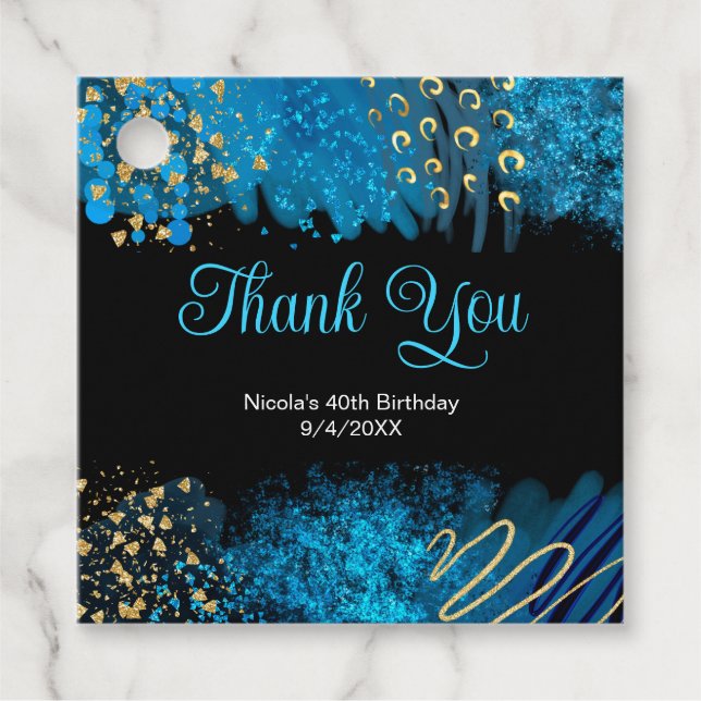 Étiquettes Cadeau Blue Alcohol Ink Birthday Party (Devant)