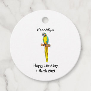 Étiquettes Cadeau Blue-and-yellow macaw bird cartoon illustration