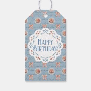 Étiquettes-cadeau Blue Antique Personnalisé Joyeux Anniversaire