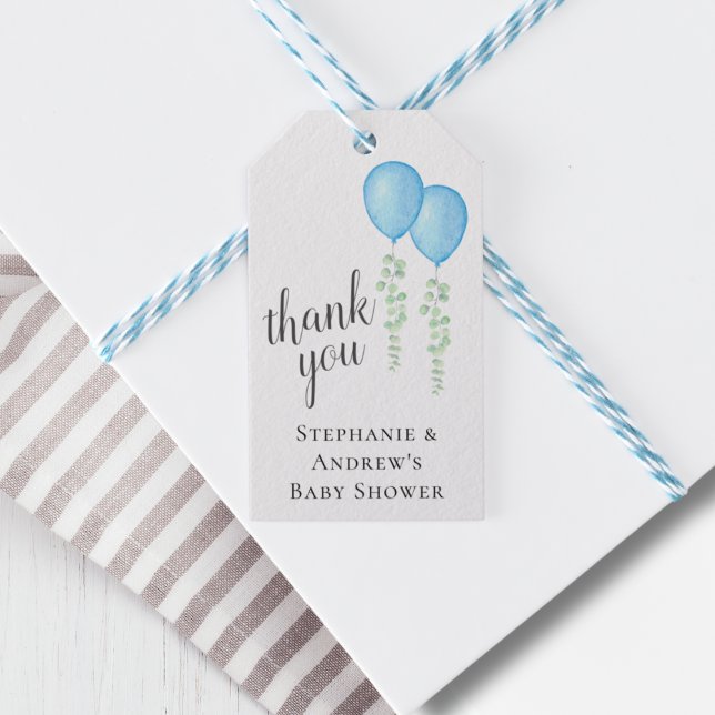 Étiquettes-cadeau Blue Balloons Twin Boys Baby shower Merci (Créateur téléchargé)