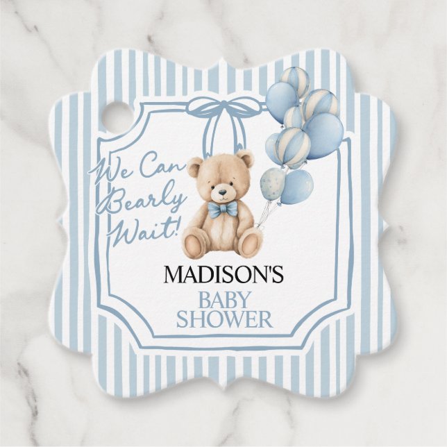 Étiquettes Cadeau Blue Bear Baby Shower  (Devant)