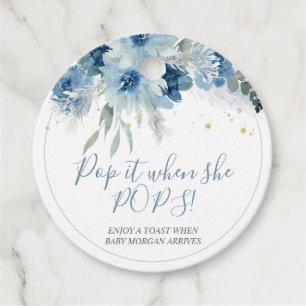 Étiquettes Cadeau Blue Boho Floral Baby shower Pop It Favoriser Tags