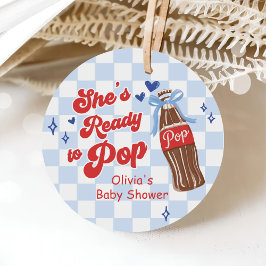 Étiquettes Cadeau Blue Bow She's Ready to Pop Baby Shower