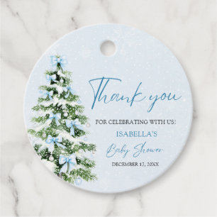 Étiquettes Cadeau Blue Bows Christmas Tree Boy Baby shower d'hiver
