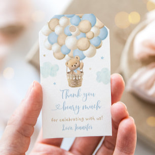 Étiquettes-cadeau Blue Boy Teddy Bear Balloons Baby shower