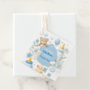 Étiquettes Cadeau Blue Bundle Joy : Teddy Bear Baby Boy Douche