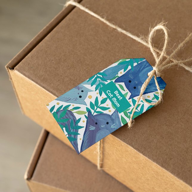 Étiquettes-cadeau Blue Cats & branches Meilleure maman chat (Créateur téléchargé)