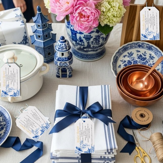 Étiquettes-cadeau Blue Chinoiserie  Bridal Display Shower enclosure (Blue Chinoiserie Bridal Display Shower enclosure Gift Tags)