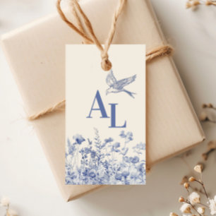 Étiquettes-cadeau Blue Chinoiserie Floral Botanique Mariage