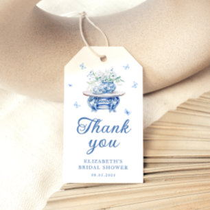 Étiquettes-cadeau Blue Chinoiserie Floral Chic Fête des mariées favo