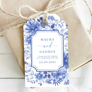 Étiquettes-cadeau Blue Chinoiserie Porcelain Botanique Peony Mariage