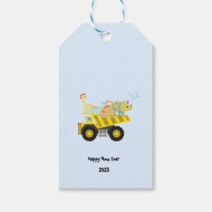 Étiquettes-cadeau Blue Cute amusant Dinosaure tracteur À l'école do-