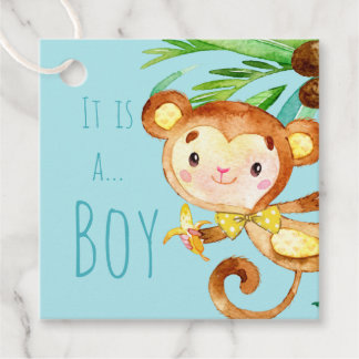 Étiquettes Cadeau Blue Cute Monkey Baby Boy Faire-part 2