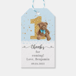 Étiquettes-cadeau Blue Cute Teddy Bear 1er anniversaire