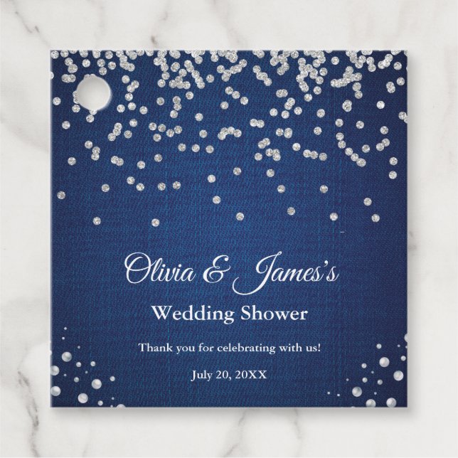 Étiquettes Cadeau Blue Denim Diamonds Pearls Couple Wedding shower (Devant)