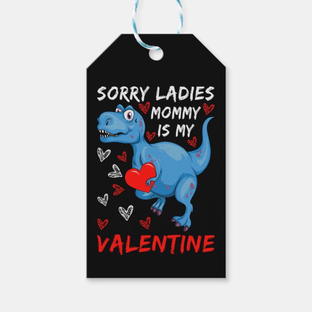 Étiquettes-cadeau Blue Dinosaur Désolé Mesdames maman est ma Saint V (Devant)