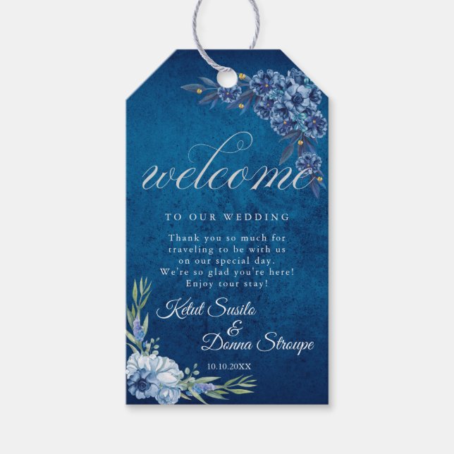 Étiquettes-cadeau Blue Elegant floral summer wedding (Devant)