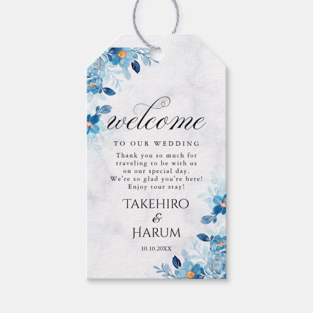 Étiquettes-cadeau Blue Elegant flower summer wedding (Devant)