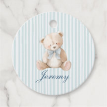 Blue Elegant Teddy Bear Favor Tags