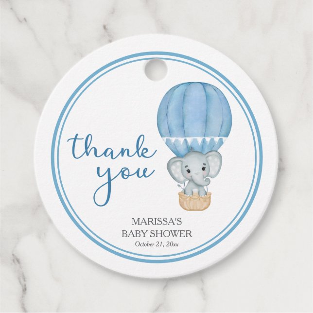 Étiquettes Cadeau Blue Elephant Baby Boy Douche (Devant)