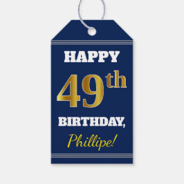 Étiquettes-cadeau Blue, Faux Gold 49e anniversaire + Nom personnalis