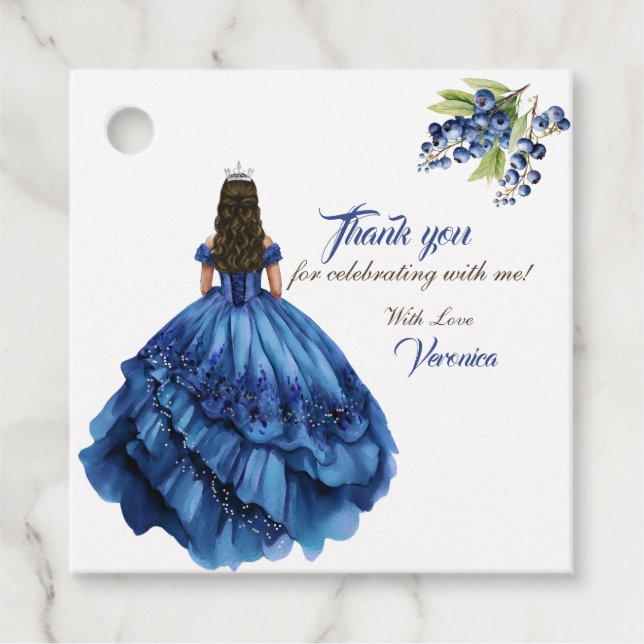 Étiquettes Cadeau Blue Floral Princess Fille fête d'anniversaire (Devant)