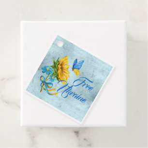 Étiquettes Cadeau Blue Free Ukraine Tournesol & Papillon