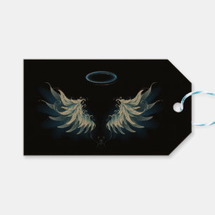 Étiquettes-cadeau Blue Glowing Angel Wings on black background