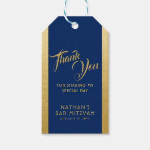 Étiquettes-cadeau Blue Gold Bar Mitzvah Favoriser le Merci