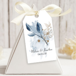 Étiquettes-cadeau Blue Gold Moderne Floral Mariage élégant