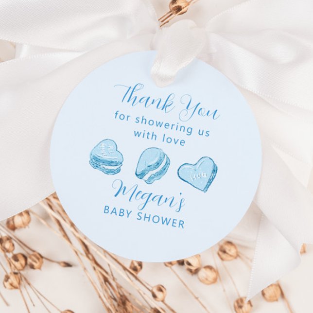 Étiquettes Cadeau Blue Heart Macaron Valentine Baby shower (Créateur téléchargé)