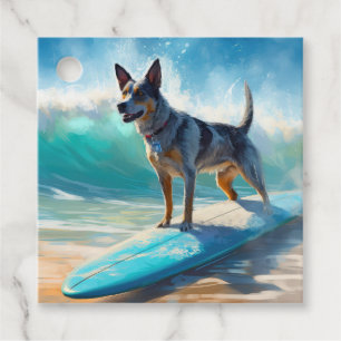 Étiquettes Cadeau Blue Heeler Beach Surfing Peinture