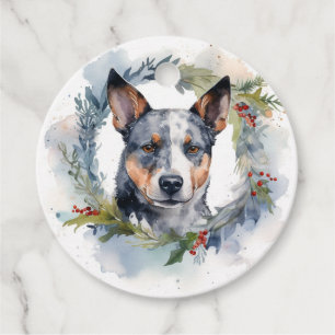 Étiquettes Cadeau Blue Heeler Christmas Wreath Festive Pup