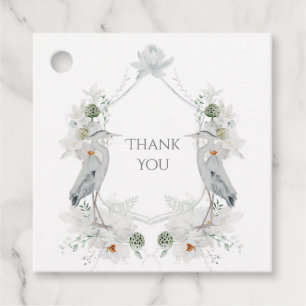 Étiquettes Cadeau Blue Heron sauvagine Blanc Floral Mariage éthérée