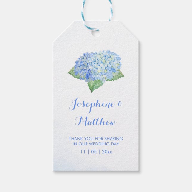 Étiquettes-cadeau Blue Hydrangea Aquarelle Mariage Faveur (Devant)