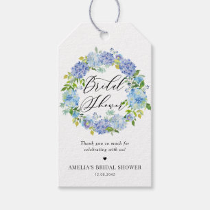 Étiquettes-cadeau Blue Hydrangea Floral Wreath Fête des mariées