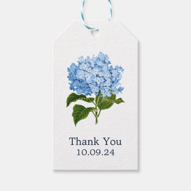 Étiquettes-cadeau Blue Hydrangea Grandmillennial Merci (Devant)
