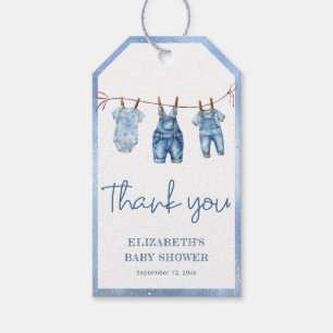 Étiquettes-cadeau Blue Jean Baby Denim Baby shower moderne Merci