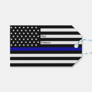 Étiquettes-cadeau Blue Line mince maintiennent l'ordre le drapeau