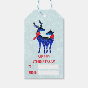 Étiquettes-cadeau Blue Nordic Christmas Reindeer Pair