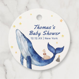 Étiquettes Cadeau Blue Ocean Whimsical Duck Stars Baby shower balein