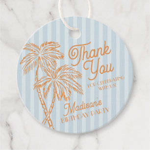 Étiquettes Cadeau Blue Palm Spring Pastel Beach Fête d'anniversaire