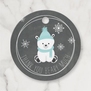 Étiquettes Cadeau Blue Polar Ours Snowflakes Chalkboard Baby shower