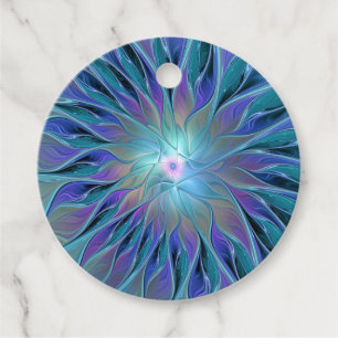 Étiquettes Cadeau Blue Purple Flower Dream Abstrait Fractal Custom