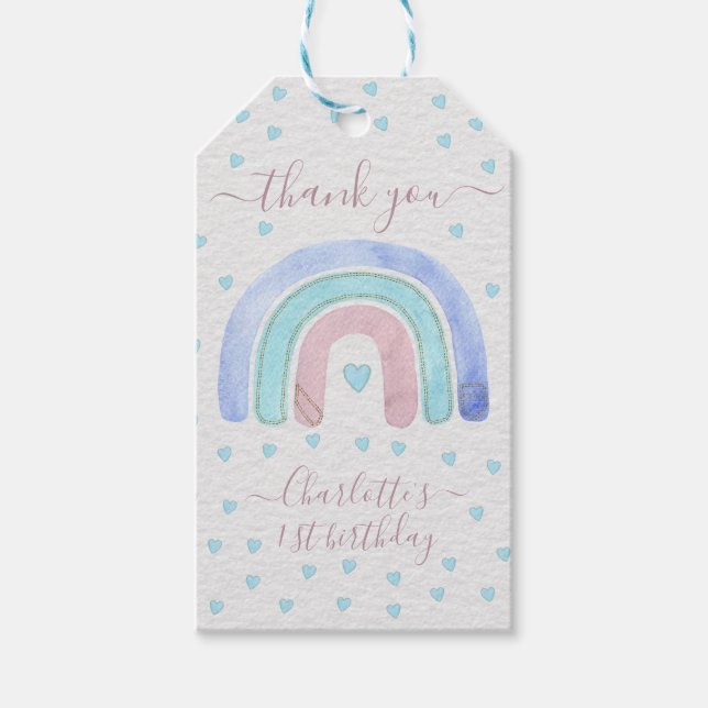 Étiquettes-cadeau Blue Purple Pastel Arc-en-ciel Premier anniversair (Devant)