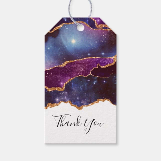 Étiquettes-cadeau Blue & Purple Space & Stars Moderne Agate Merci (Devant)