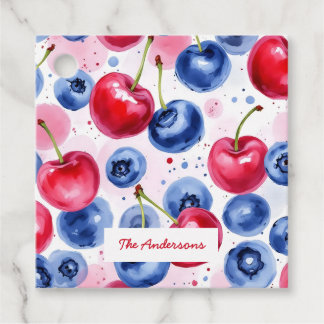 Étiquettes Cadeau Blue Red Fruit Nourriture Aquarelle Berry Cherry