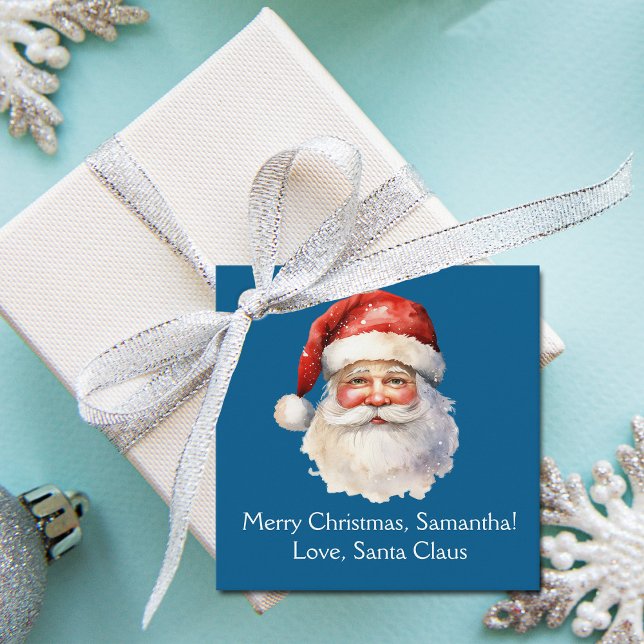 Étiquettes Cadeau Blue Santa Claus Personnalisé Enfants Noël (Créateur téléchargé)