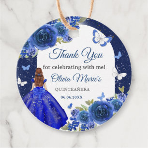 Étiquettes Cadeau Blue Silver Rose Quinceanera Anniversaire Favorise