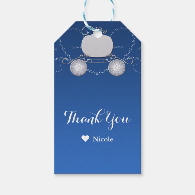 Étiquettes-cadeau Blue & Silver Sparkle Citrouille Carriage Cendrill (Devant)